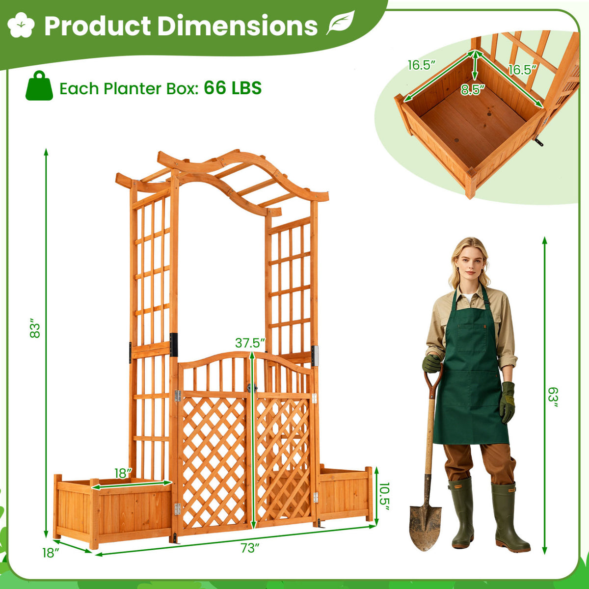 83" Garden Arbor with Gate and 2 Planter Boxes-Yellow