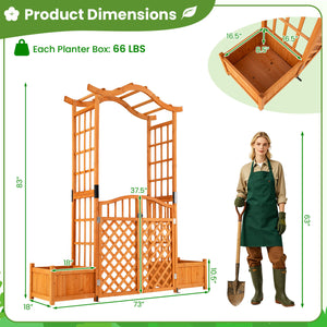 83" Garden Arbor with Gate and 2 Planter Boxes-Yellow