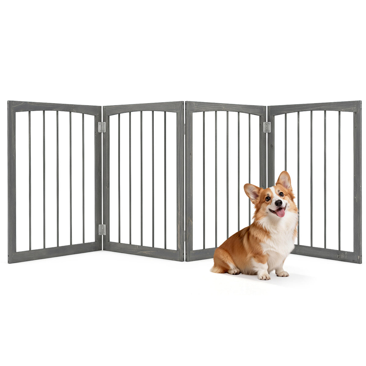 83 inch L x 30 inch H Dog Gate 4-Panel Wooden Pet Fence for Indoor-Gray