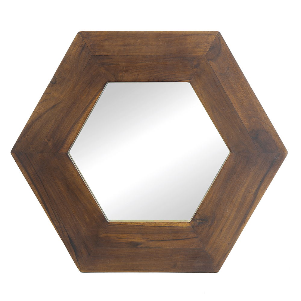 Hexagon Mirror With Natural Wood Frame, Wall Decor For Living Room Bathroom Hallway by Couch.com