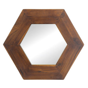 Hexagon Mirror With Natural Wood Frame, Wall Decor For Living Room Bathroom Hallway by Couch.com