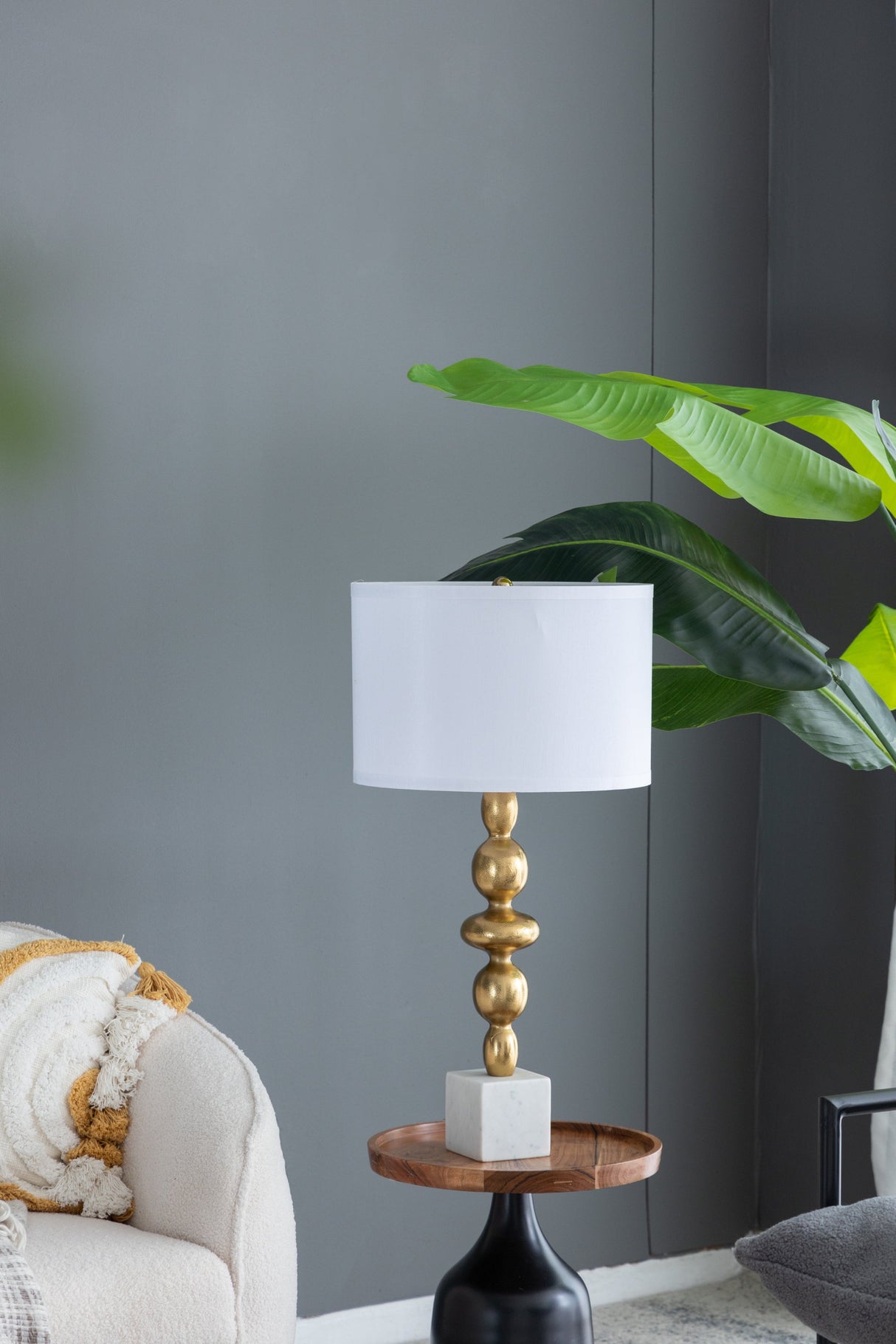 D15x29.5' Gold and White Table Lamp with Round Four Tiered Body