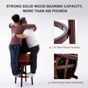 29.5'' Cow Top Wooden Bar Stool, 360 Degree Swivel Bar Height Chair With Backs For Home Kitchen Counter