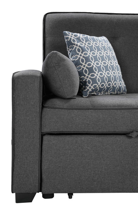 William - Modern Fabric Sleeper Sofa With 2 USB Charging Ports And 4 Accent Pillows - Gray by Couch.com