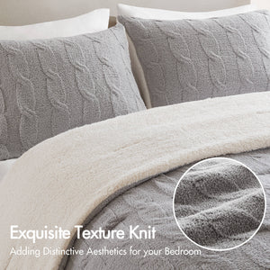 3 Pieces Full/Queen Cable Knit Chenille Comforter Set Gray