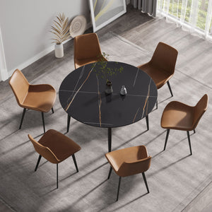 Modern Artificial Stone Round Dining Table With Metal Legs, Can Accommodate 6 People - Black by Couch.com