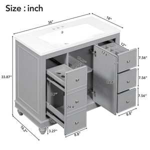 Contemporary Bathroom Vanity Cabinet, 4 Drawers & 1 Cabinet Door, Multipurpose Storage, Resin Integrated Sink, Adjustable Shelves, Solid Wood Frame With MDF by Couch.com