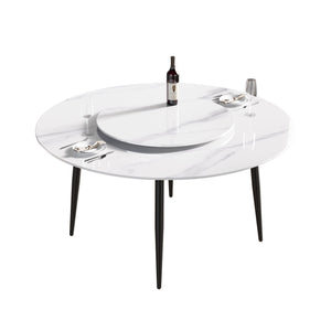 Modern Artificial Stone Round Dining Table, Can Accommodate 6 People Artificial Stone Turntable - White by Couch.com