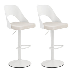 Bar Stools Set of 2 with Enlarged PU Leather Seat and Footrest-White