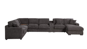 Celine - Chenille Fabric Corner Sectional Sofa With Right Facing Chaise, Cupholders, And Charging Ports - Gray by Couch.com
