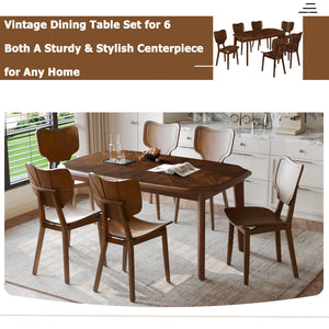 Topmax - 7 Piece Vintage Dining Table Set With 6 Dining Chairs, Kitchen Table Set For 6 With Curved Back And Seat by Couch.com