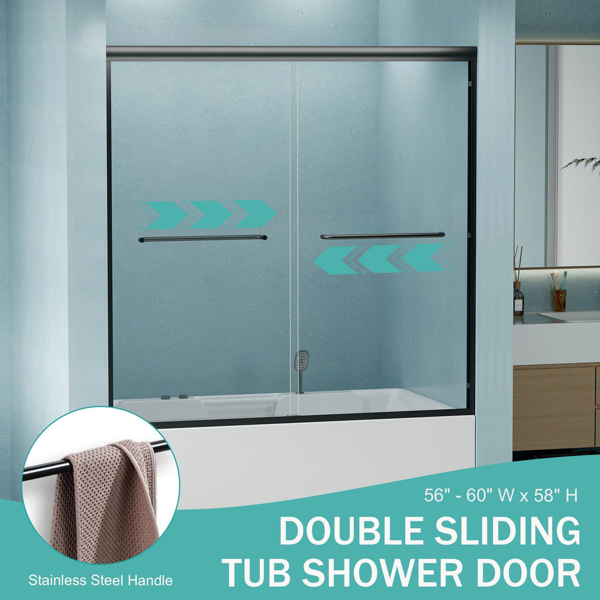 Double Sliding Bathtub Shower Door, Semi Frameless Bypass, 1 / 4" (6Mm) With Explosion - Proof Film, Adjustable Aluminum Alloy Frame by Couch.com