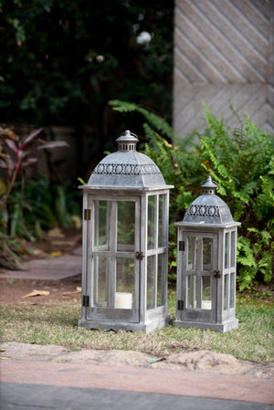 Wooden Candle Lantern Decorative, Hurricane Lantern Holder Decor For Indoor Outdoor, Home Garden Wedding - Gray by Couch.com