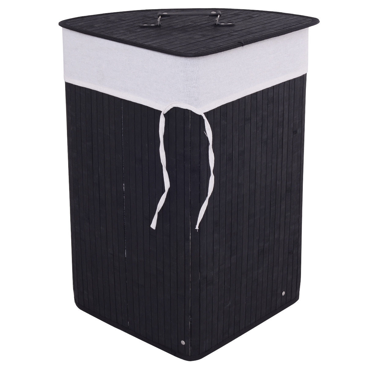 Corner Bamboo Hamper Laundry Basket-Natural