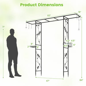 84 Inch Garden Arbor Feeding Station with Water Bowl and Mesh Tray-Black