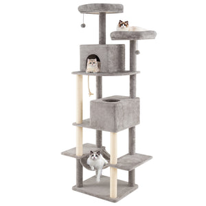 84 Inch Large Cat Tree with 2 Condos and 2 Soft Plush Perches for Indoor Cats-Gray