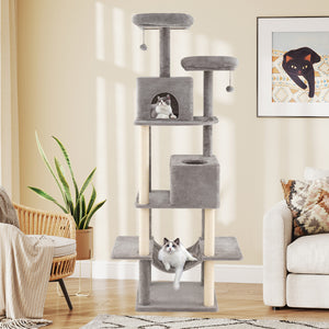 84 Inch Large Cat Tree with 2 Condos and 2 Soft Plush Perches for Indoor Cats-Gray