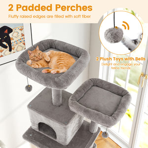 84 Inch Large Cat Tree with 2 Condos and 2 Soft Plush Perches for Indoor Cats-Gray