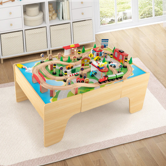 84-Piece Train and Building Block Table with Reversible Top and Creative Play Surface