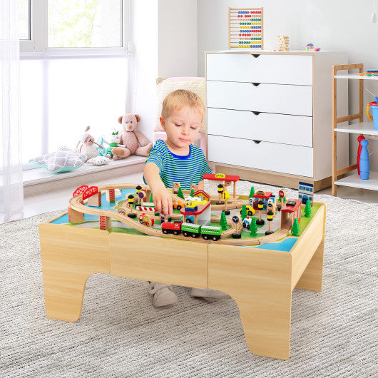 84-Piece Train and Building Block Table with Reversible Top and Creative Play Surface