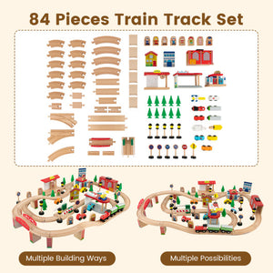 84-Piece Wooden Train and Activity Table with Reversible Top for Learning and Play