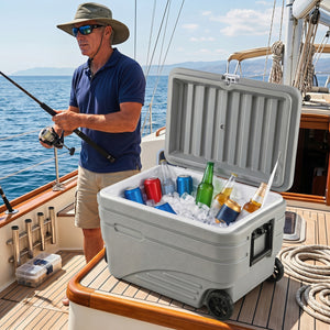 84 Quart Portable Wheeled Ice Cooler with Foldable Pull-Gray