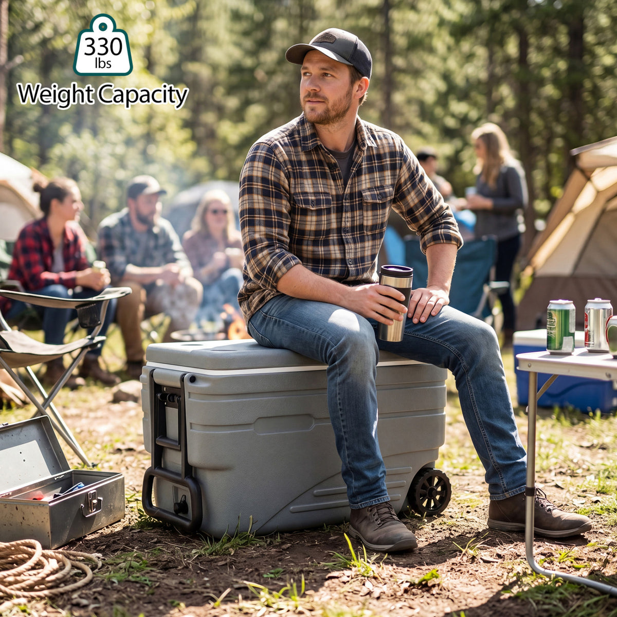 84 Quart Portable Wheeled Ice Cooler with Foldable Pull-Gray