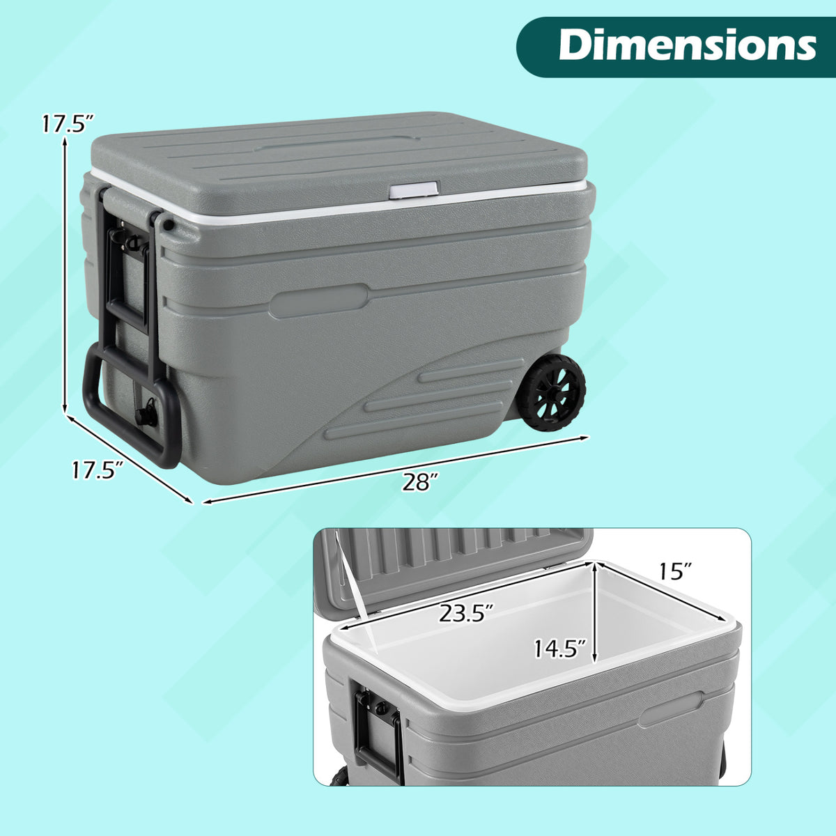 84 Quart Portable Wheeled Ice Cooler with Foldable Pull-Gray