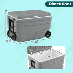 84 Quart Portable Wheeled Ice Cooler with Foldable Pull-Gray