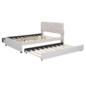Upholstered Platform Bed With Brick Pattern Headboard And Twin Long Size Trundle by Couch.com