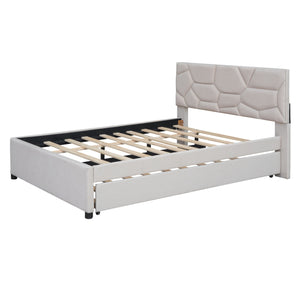 Upholstered Platform Bed With Brick Pattern Headboard And Twin Long Size Trundle by Couch.com