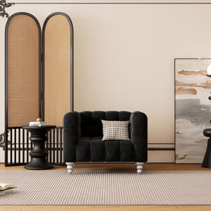 Modern Sofa Dutch Fluff Upholstered Sofa & Wood Legs, Buttoned Tufted Backrest by Couch.com