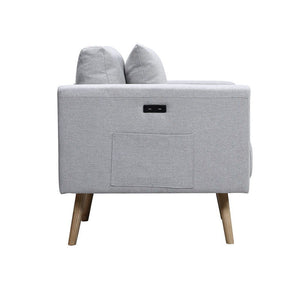 Easton - Linen Fabric Chair With USB Charging Ports Pockets And Pillows by Couch.com