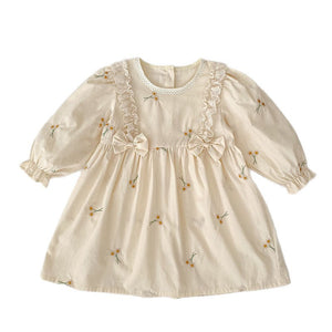 Baby Bodysuit With Long Sleeves Bow And Embroidery