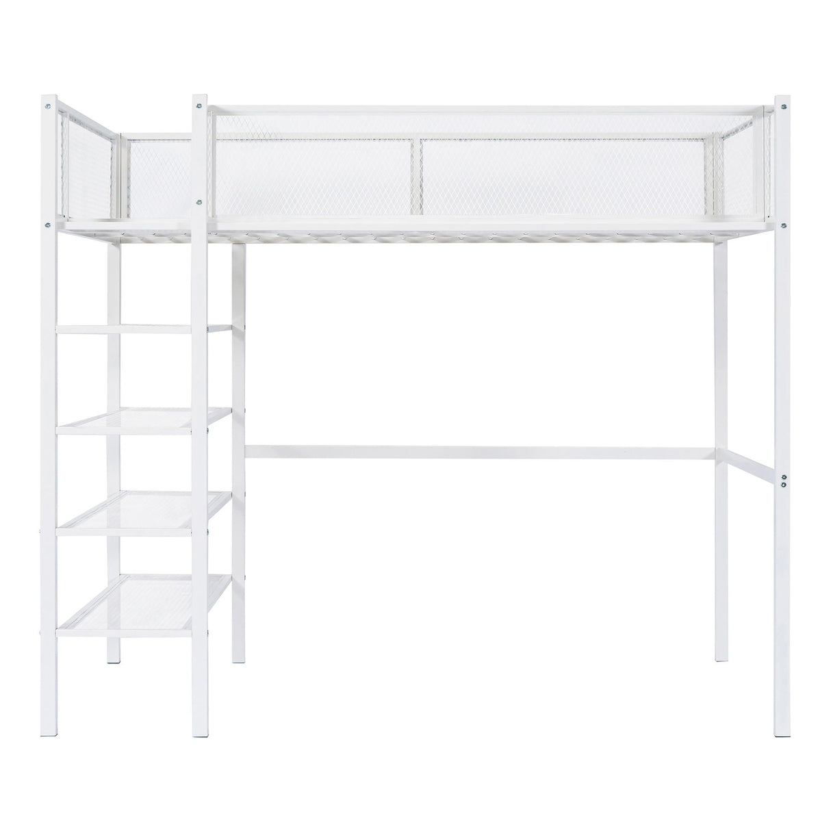 Loft Bed With 4 Tier Shelves And Storage