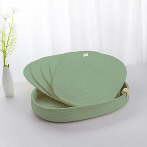 ART pinecone Placemats Set of 6 Oval – Woven Boho Farmhouse Table Mats for Dining Table for 6 Kitchen Decor Washable and Handmade Rustic Table Accessories(Oval Stone Green)