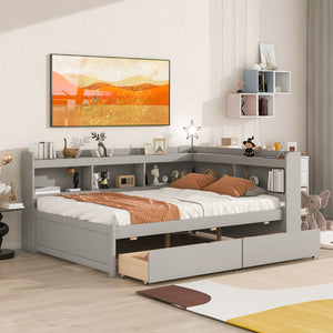 Full Bed With L-Shaped Bookcases, Drawers by Couch.com
