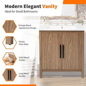Bathroom Vanity With Single Sink, Combination Under Counter Sink, Bathroom Storage Cabinet With Soft Closing Door, Multi-Function Storage, Solid Wood Frame - Light Brown by Couch.com