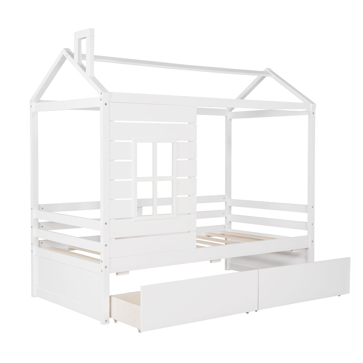 Twin Size Classic House Bed With 2 Drawers - White by Couch.com