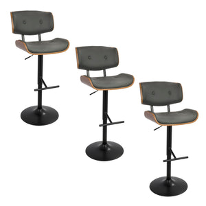 Lombardi - Mid Century Modern Adjustable Barstool With Swivel With Straight T Footrest (Set of 3) by Couch.com