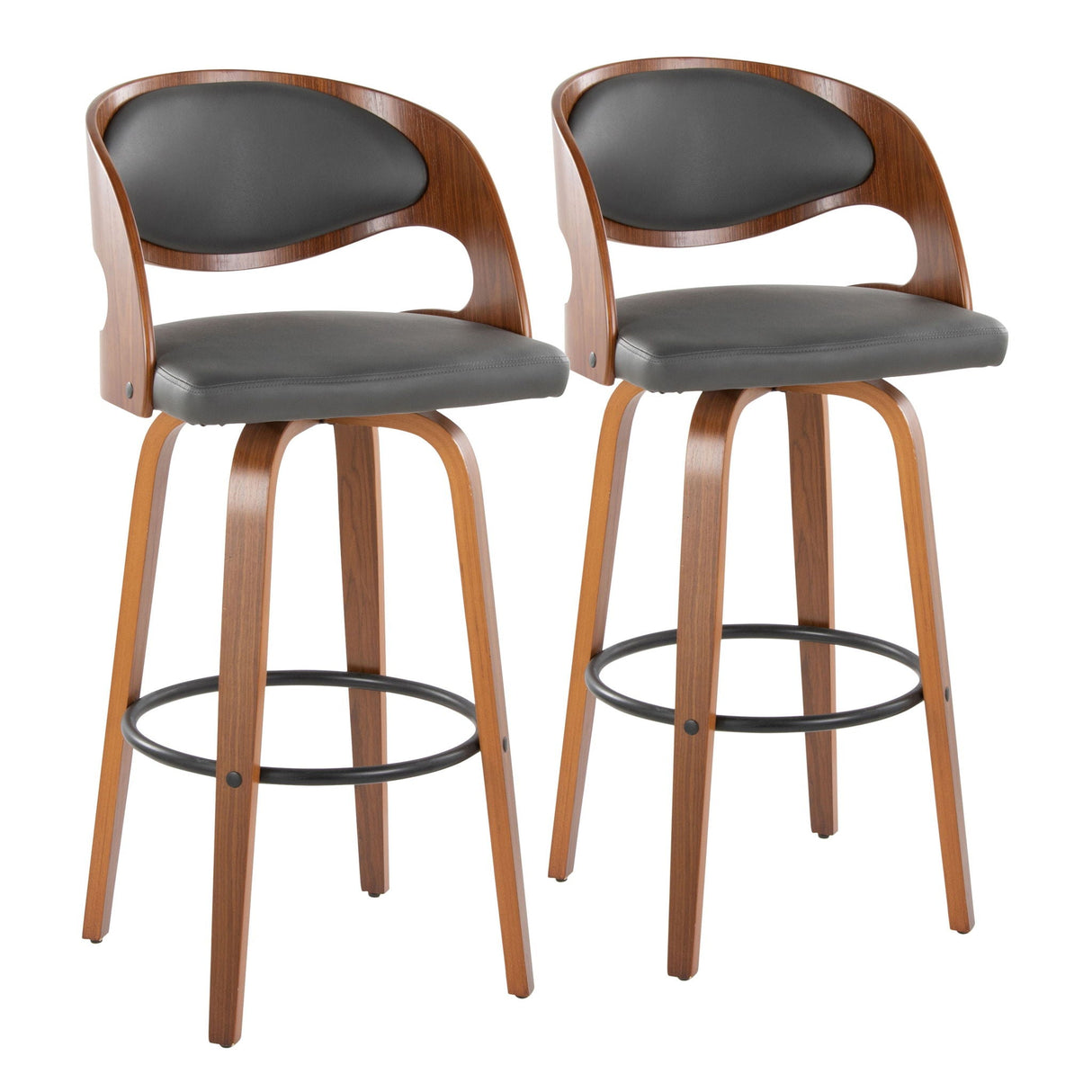 Pino - Mid Century Modern Fixed Height Barstool With Swivel & Round Footrest (Set of 2) by Couch.com