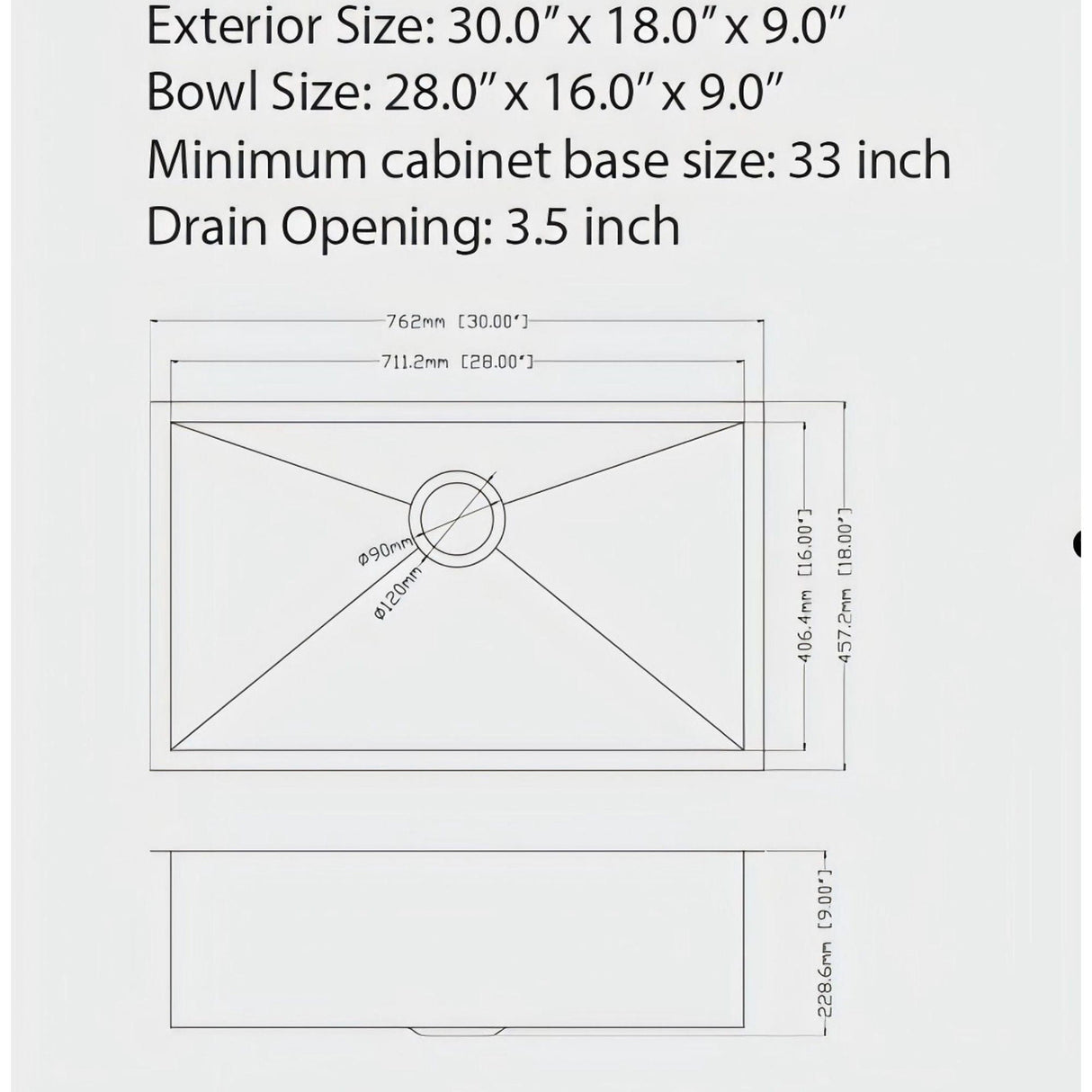 Undermount Kitchen Sink 16 Gauge Single Bowl Stainless Steel