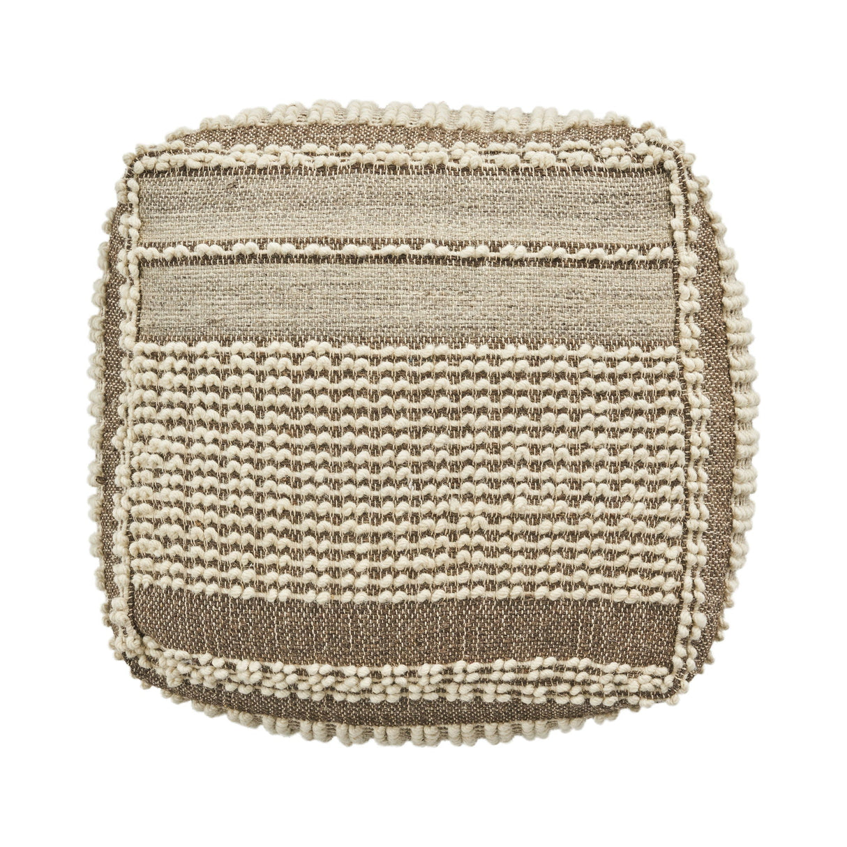 Rustic Wool and Cotton Large Pouf Handcrafted Tufted Design - Brown / Beige