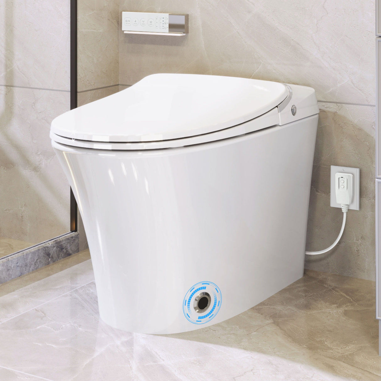Luxury Smart Toilet With Dryer And Warm Water, Elongated Bidet Toilet With Heated Seat, With Remote Control, Led Night Light, Power Outage Flushing, Soft Close Cover - White by Couch.com