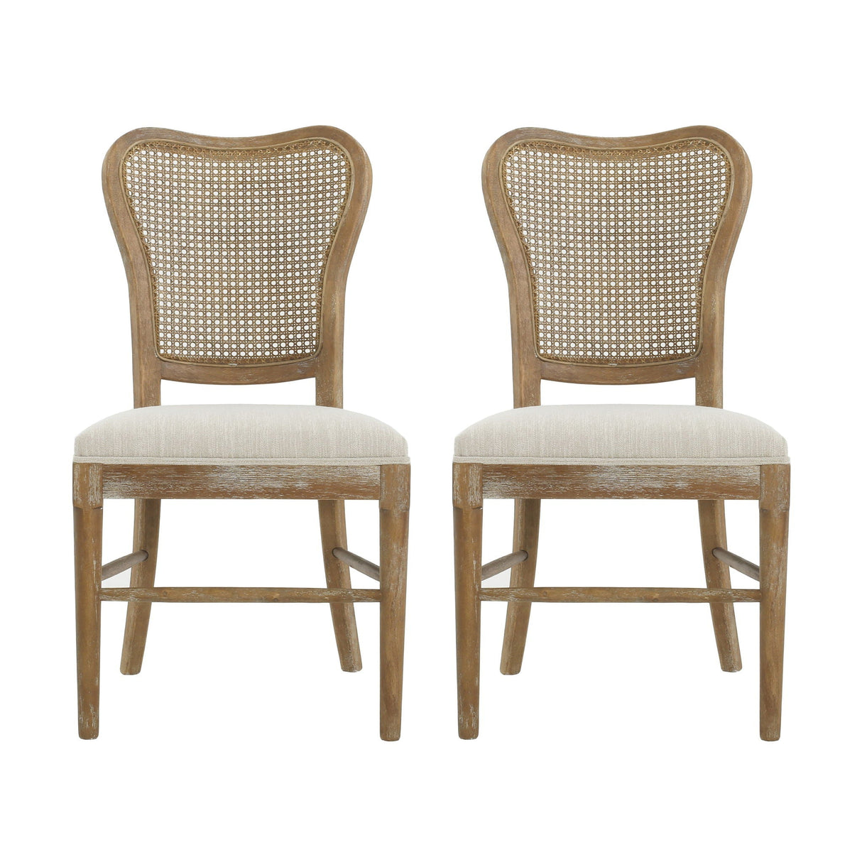 Classic Retro Dining Chair (Set of 2) with Rattan Backrest - Dark Brown / Beige