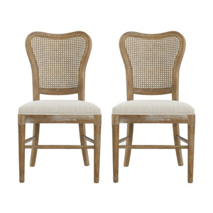 Classic Retro Dining Chair (Set of 2) with Rattan Backrest - Dark Brown / Beige