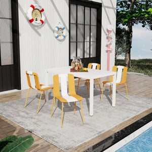 4 Piece Set of Modern Striped Color-Blocking Single Chairs with Long Table
