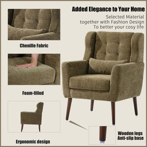 Modern Accent Chair, Arm Chairs For Living Room, Upholstered Mordern Armchair, Comfy Soft Padded Lounge Chair In Small Space, Bedroom, With Pillow, Solid Wood Leg