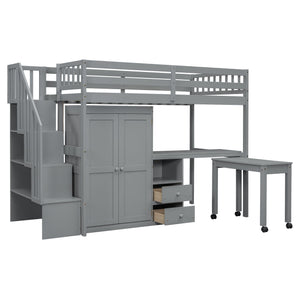Loft Bed With Stairs, Bookshelf, Drawers, Desk & Wardrobe, Space Saving Multifunctional Furniture by Couch.com