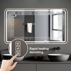 Bathroom Mirror With LED Lights, Anti-Fog Lighted Vanity Mirrors For Wall Mounted And 5 Level Dimmable, Horizontal / Vertical - Clear by Couch.com